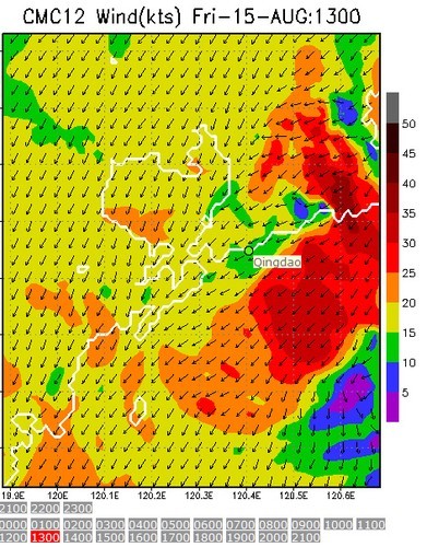 Predict Wind - 1km at 1300hrs - Qingdao 15 August 2008 © PredictWind.com www.predictwind.com